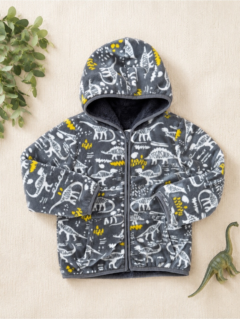 Boutique 4T Toddler Boy Gray Dino Hooded Fleece Jacket